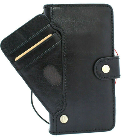 Echtes schwarzes Lederetui für Samsung Galaxy S20, Buch-ID-Fenster-Brieftasche, handgefertigte Gummi-Halterung, kabelloses Laden, Business DavisCase