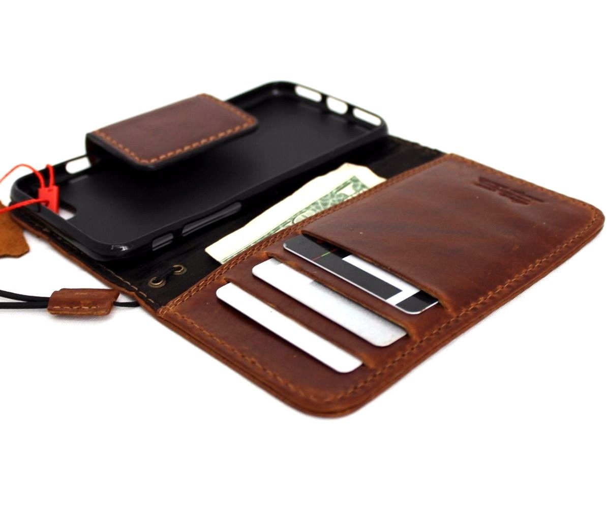 DavisCase genuine full leather wallet case for iPhone SE 2 2020, slim design with card slots and magnetic closure.
