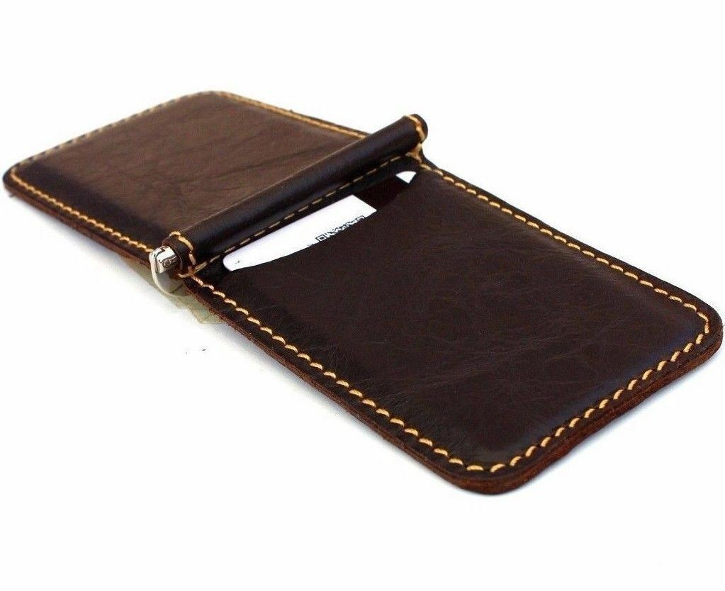 Genuine buffalo leather men's mini wallet by DAVISCASE with multiple card slots and a compact design for cash and IDs.