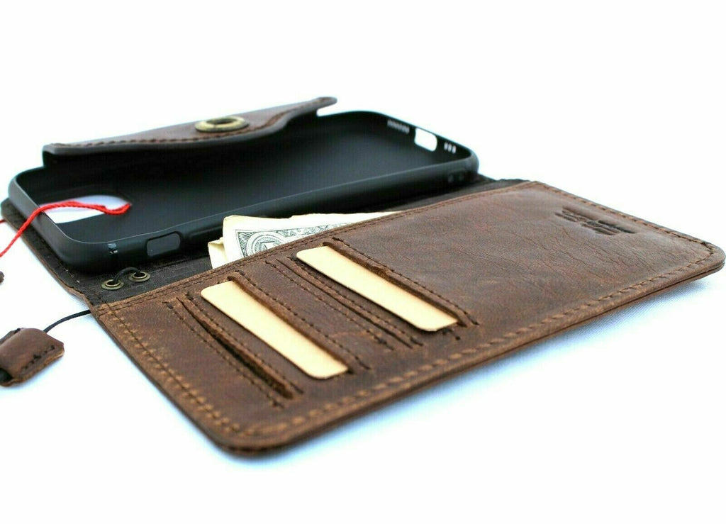 Handmade genuine leather wallet case for iPhone 17, 16, 13, 14, 15 Pro Max and SE, vintage style full grain cover by DAVISCASE