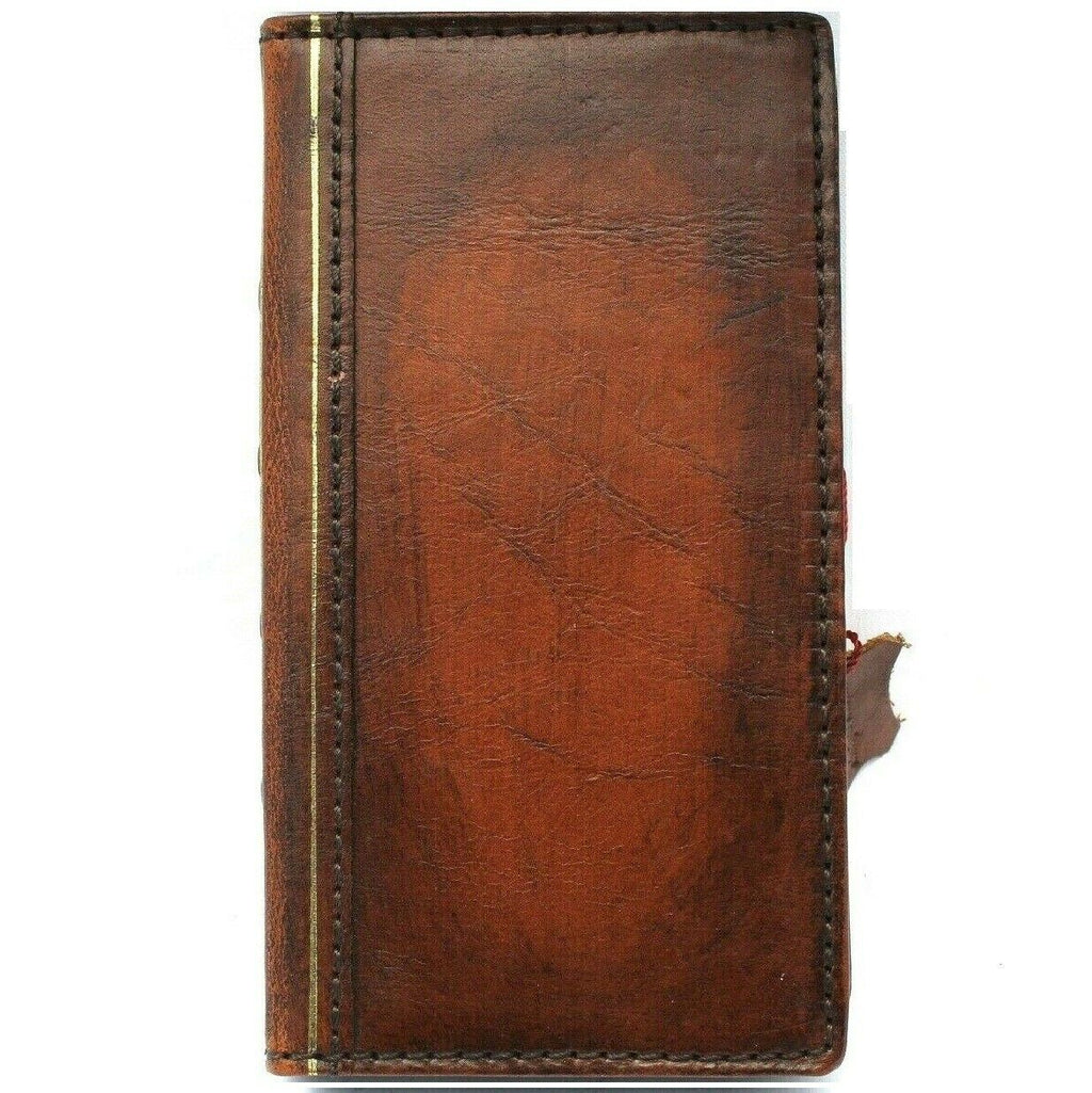 DavisCase handmade genuine leather phone case for iPhone 11-15 Pro Max, Galaxy S21 Ultra, with vintage wallet design, full grain leather.