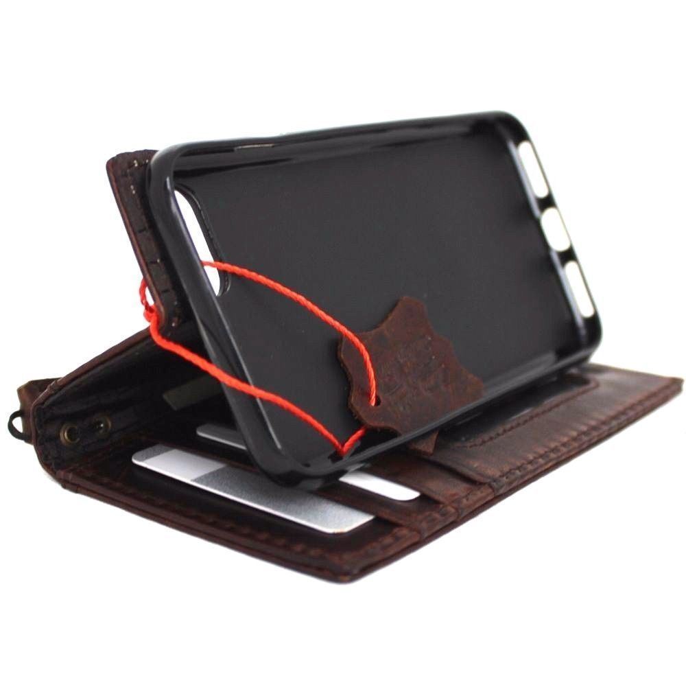 DavisCase genuine full leather iPhone 8 wallet case with card slots, slim design, classic style, and wireless charging compatibility.