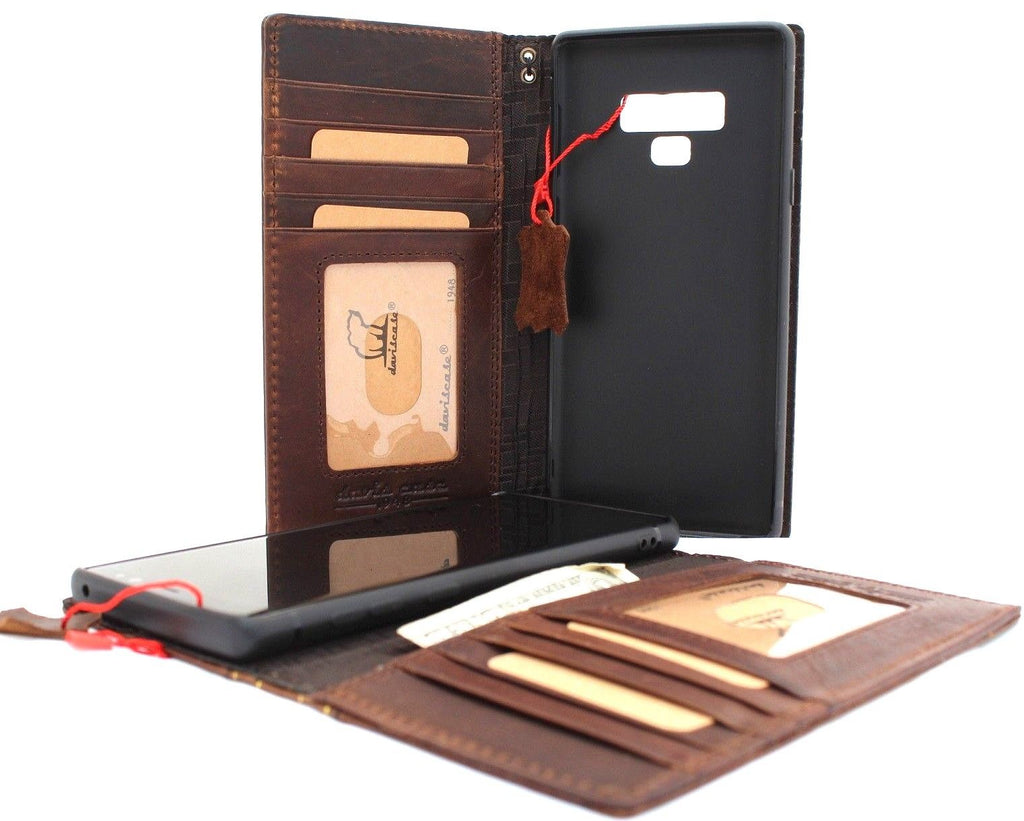 Brown genuine vintage leather Samsung Galaxy Note 9 wallet case with card slots, slim handmade book cover by DavisCase.