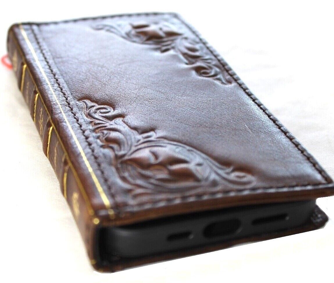 DavisCase genuine leather wallet case for iPhone 17, 16, 11, 12, 13, 14, 15 Pro Max, vintage handcrafted leather with card slots.