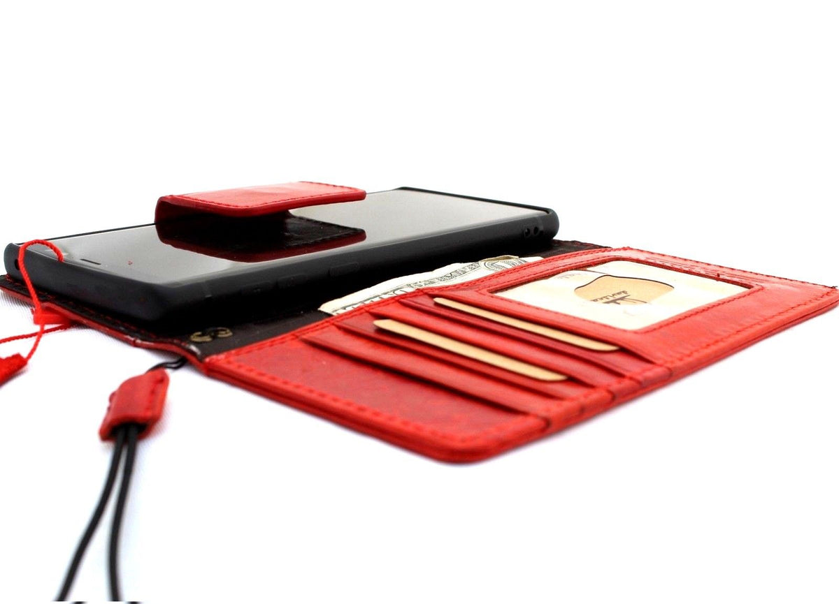 Vintage genuine leather Samsung Galaxy Note 9 case by DAVISCASE with red wine color, magnetic closure, card slots, slim design.