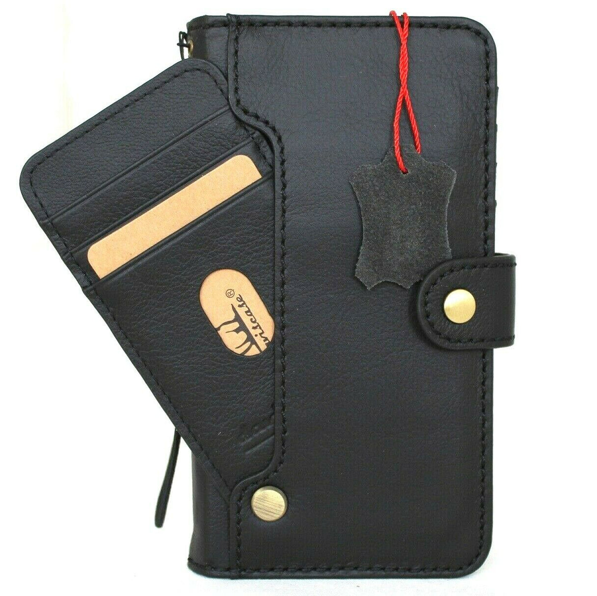 Black leather Samsung Galaxy S20 FE wallet case with card slots, ID window, soft rubber edges, vintage style by DAVISCASE.