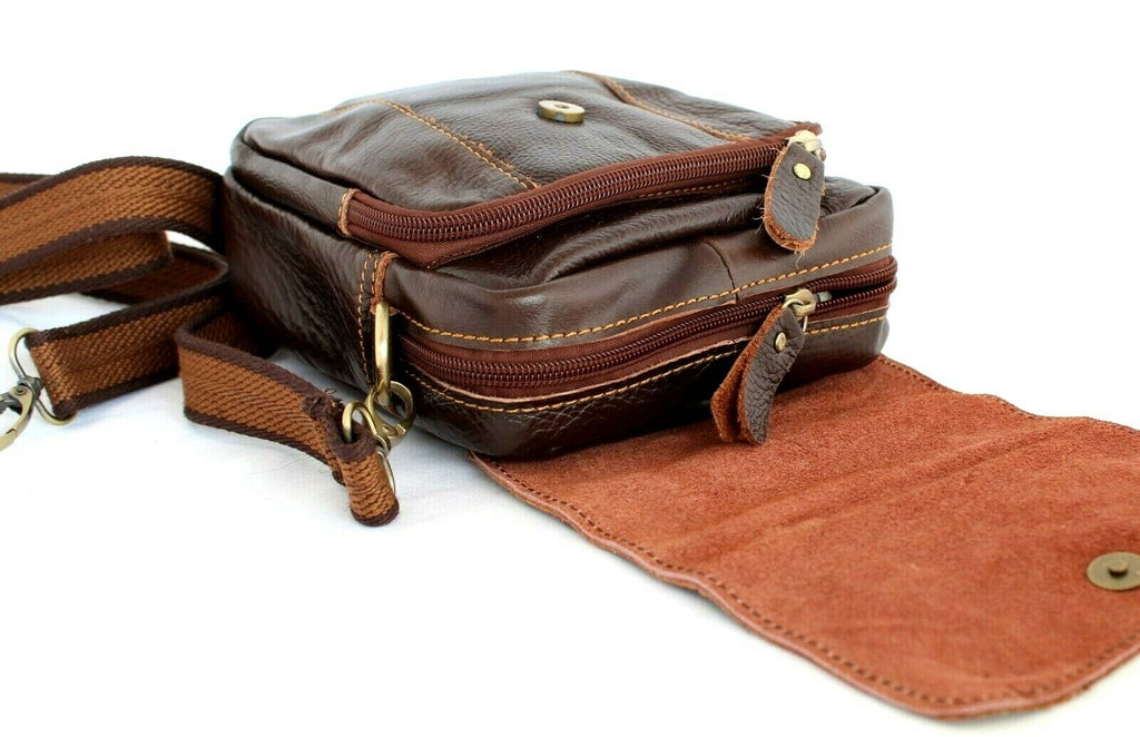 Genuine full leather men's shoulder satchel bag by DAVISCASE, vintage small messenger style with adjustable strap.