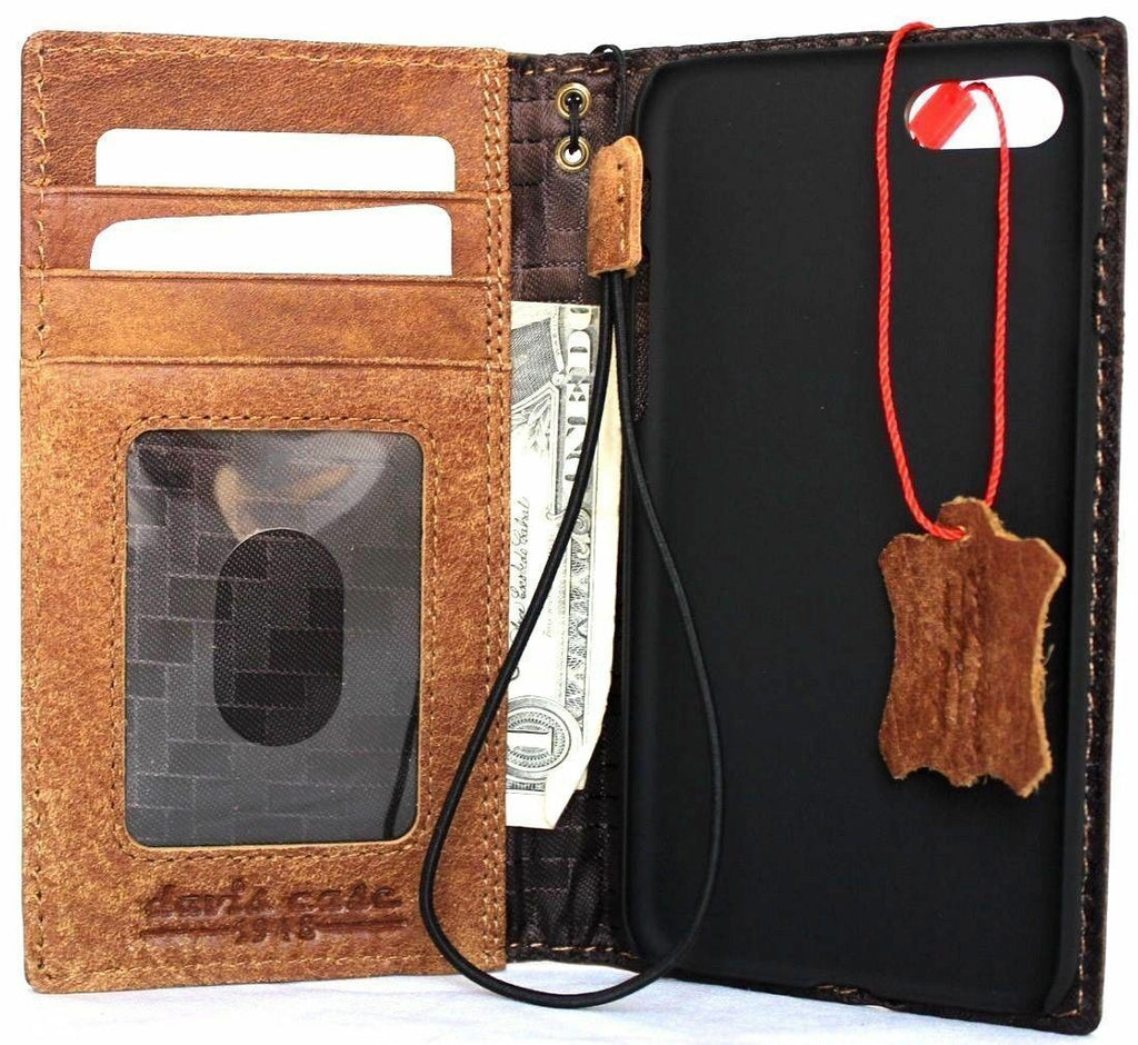 Genuine bright brown soft leather iPhone SE 2 case with wallet card slots, slim design, for wireless charging, DavisCase Art.