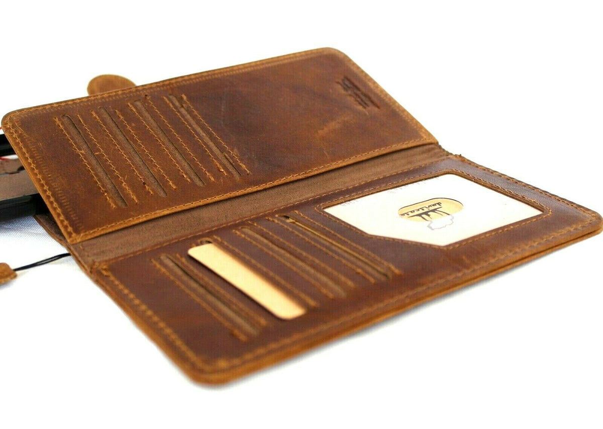 DavisCase genuine full leather Galaxy S20 Plus book wallet case with card slots, magnetic stand, and removable cover in slim luxury design.