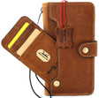 Genuine soft tan leather iPhone 12 Pro Max case by DAVISCASE with vintage book wallet design, ID window, credit card slots.