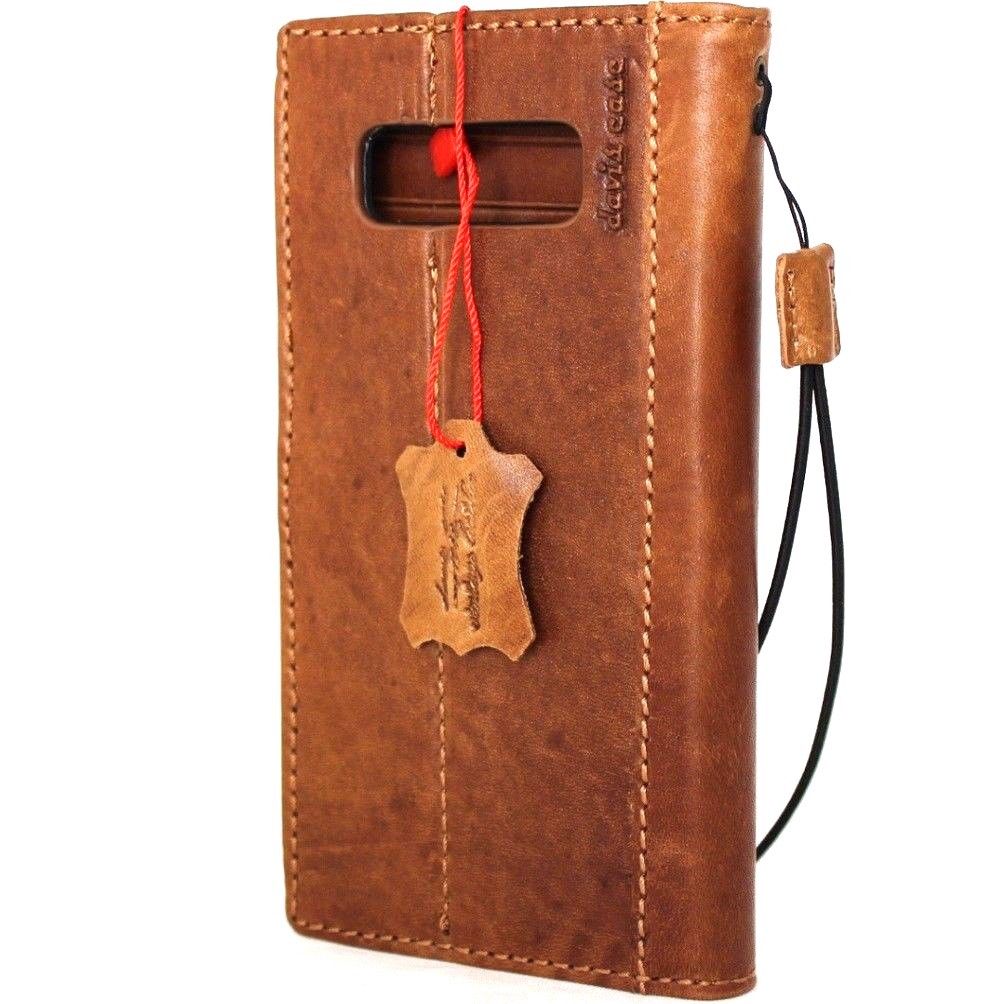 Vintage brown leather Samsung Galaxy Note 8 wallet case with card slots, magnet closure, slim design, handmade by vendor-unknown.