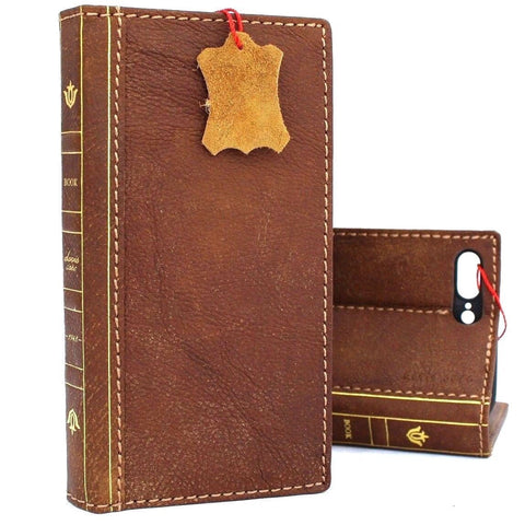 Genuine Soft leather Case for iPhone 8 Plus Bible Design book wallet cover credit holder slots luxury vintage bright brown Stand slim Jafo 1948