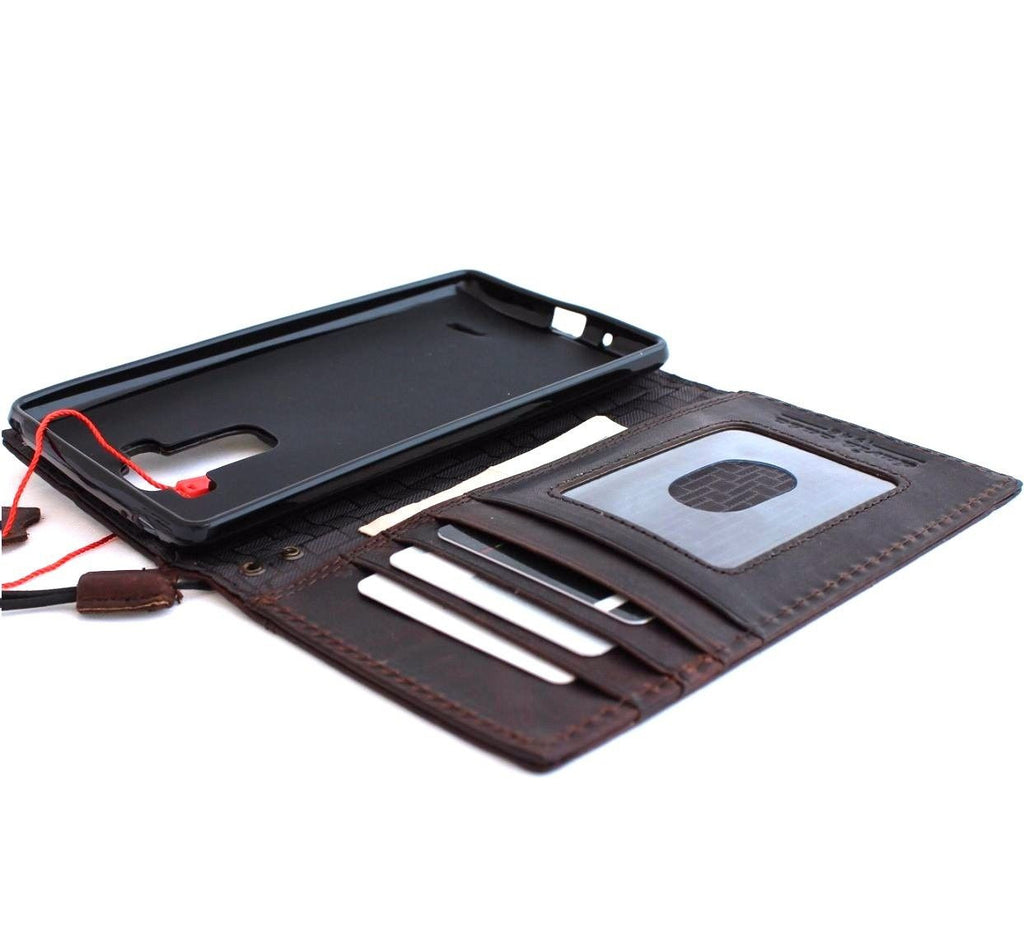 Vintage genuine leather phone case for LG G Stylo, slim handmade wallet with magnetic closure and luxury design.