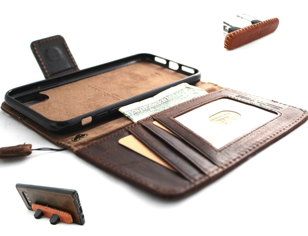 Genuine vintage leather Apple iPhone XR case by DAVISCASE with wallet design, detachable stand, credit card slots, and magnetic car holder