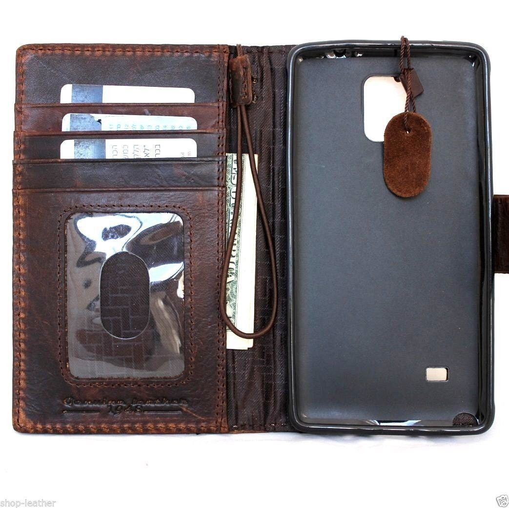 Vintage brown leather wallet case for Samsung Galaxy Note 3, handmade with magnetic closure, slim and artful design.