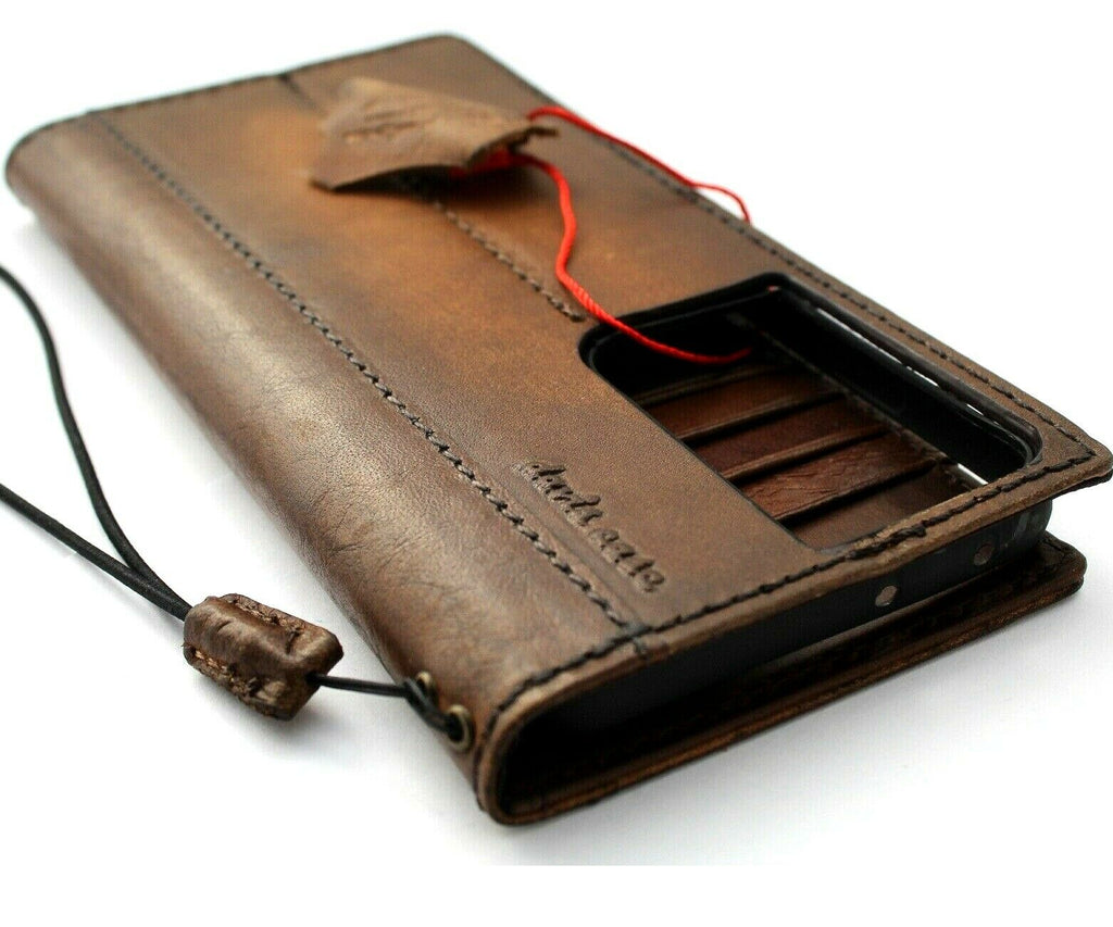 Genuine vintage leather Galaxy S21 Ultra 5G wallet case with ID window, card slots, rubber stand, for DAVISCASE.