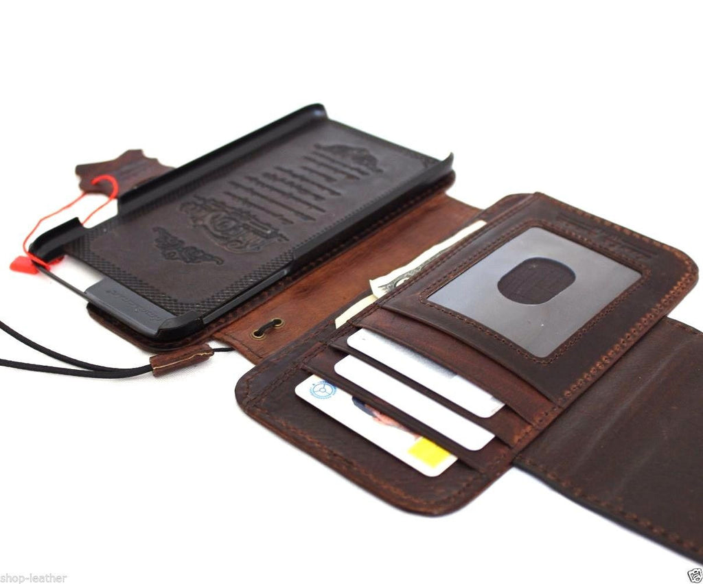 Handmade genuine full leather iPhone 6s Plus case with wallet features, including credit card slots and magnetic closure.