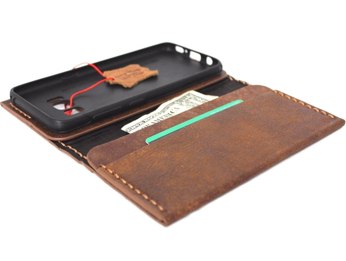 Handmade soft brown leather wallet case for Samsung Galaxy S8 Plus with card slots, designed by Jafo with 48 pattern details.