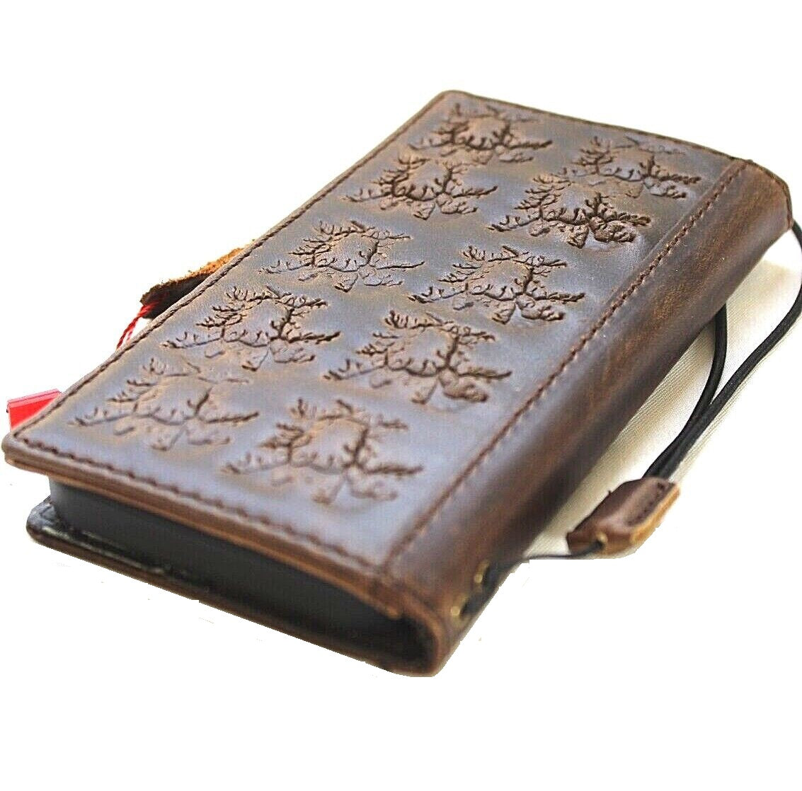 Handcrafted genuine leather phone case for Apple iPhone 14 to SE, vintage style with card slots, cracked leather design by DAVISCASE.