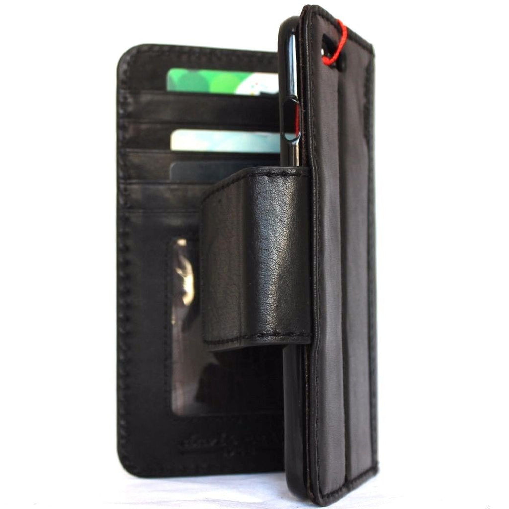 Handmade genuine black leather iPhone 8 Plus case with magnetic cover and wallet credit holder by DAVISCASE.