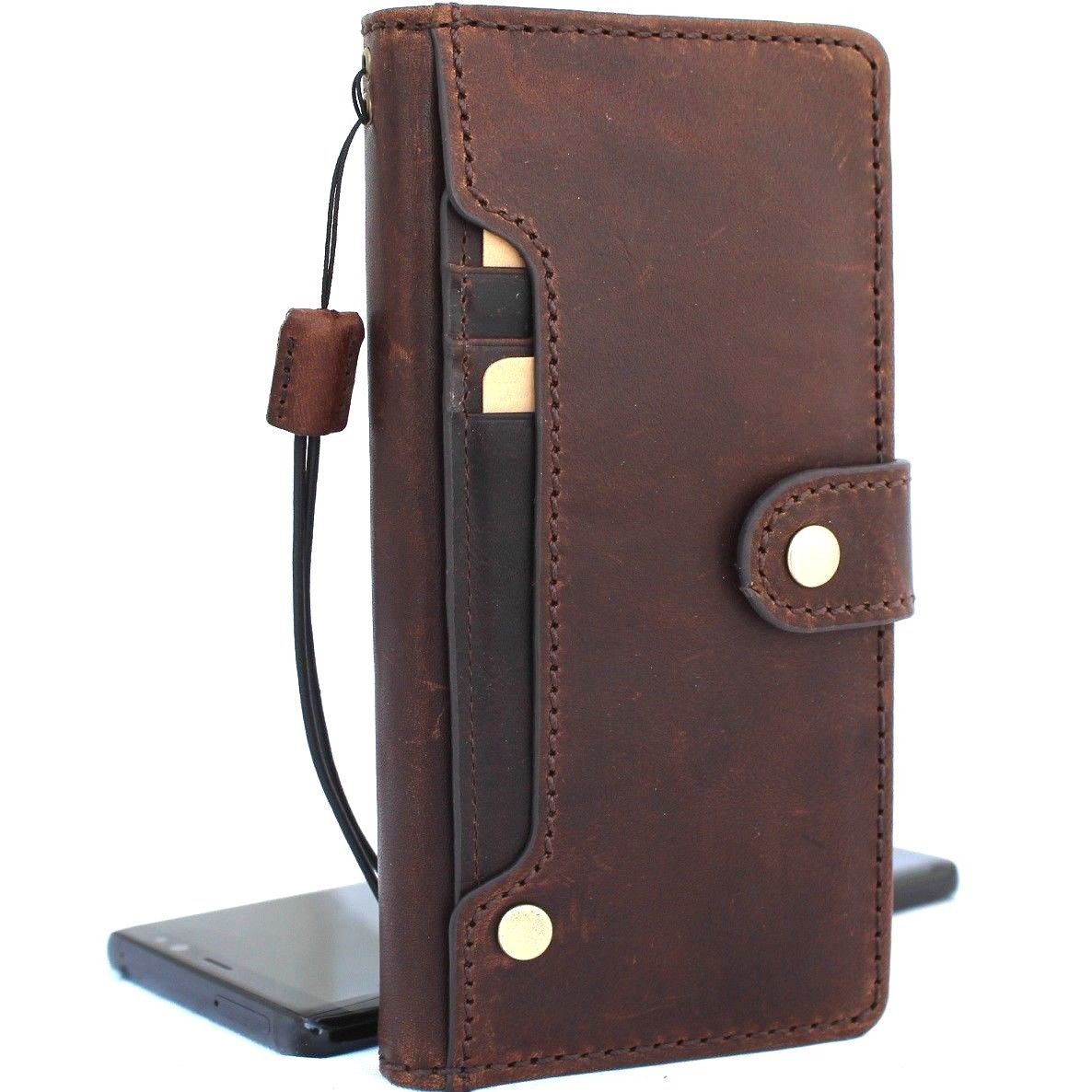 Genuine vintage leather Samsung Galaxy Note 9 case by DAVISCASE with wallet design, card slots, handmade details, and rubber cover.