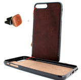 Étui pour iPhone 8 et 7 en cuir naturel véritable, portefeuille mince, support de livre de luxe rétro classique + support de voiture magnétique