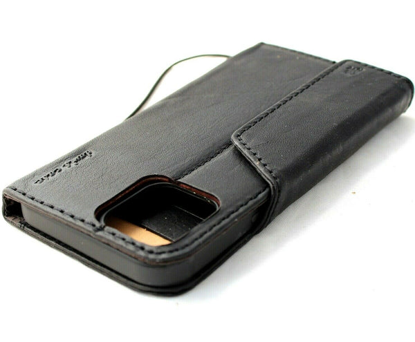 Echtleder-Brieftaschenhülle für Apple iPhone 13 Pro Max, Buch-Kreditkartenfächer, weiche Abdeckung, vollnarbiges Schwarz, DavisCase