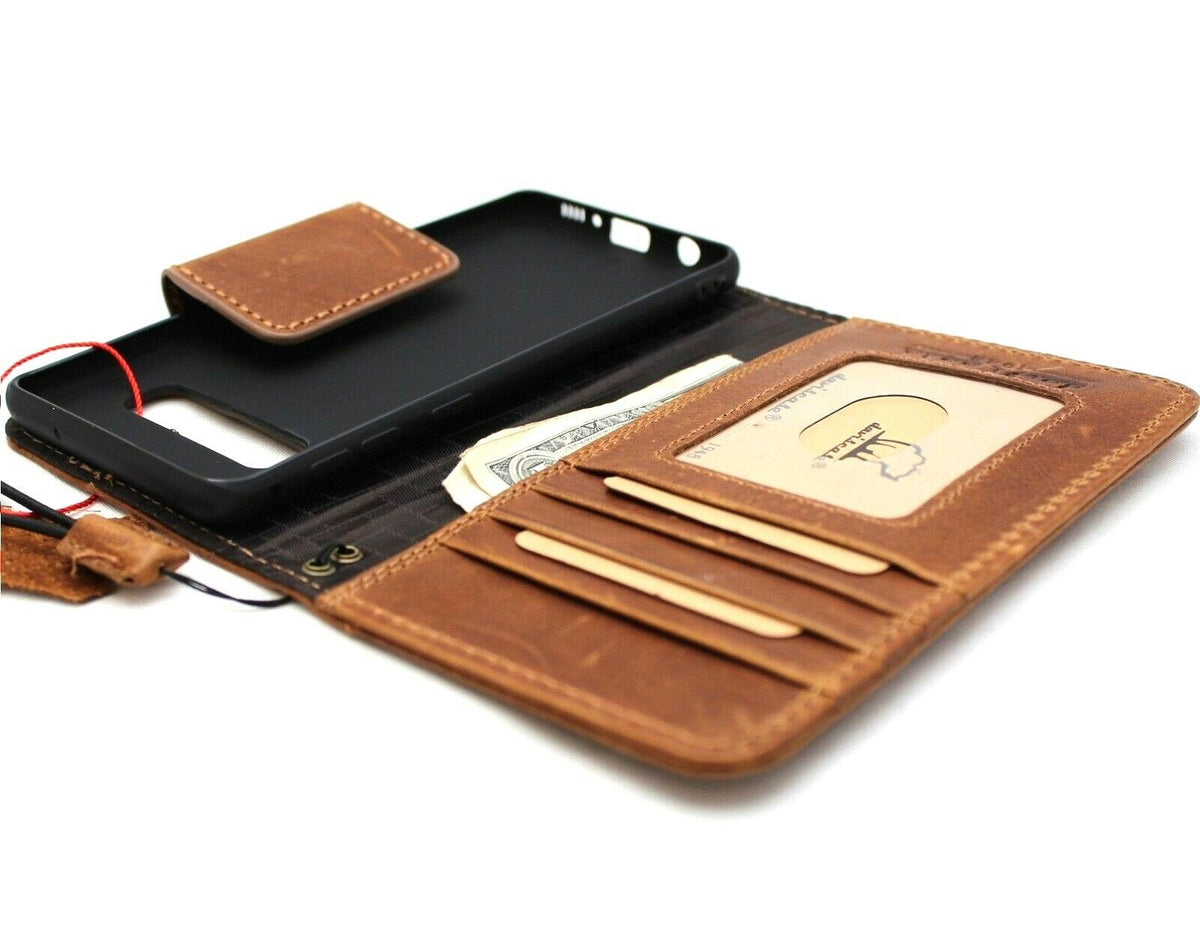 DavisCase genuine leather flip wallet cover for Samsung Galaxy S10e, with card slots and rubber holder, slim and stylish design.