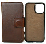 Genuine Dark Leather Case For Apple iPhone 12 Book Wallet Vintage Design Credit Cards Slots Soft Cover Removable Magnetic Full Grain DavisCase