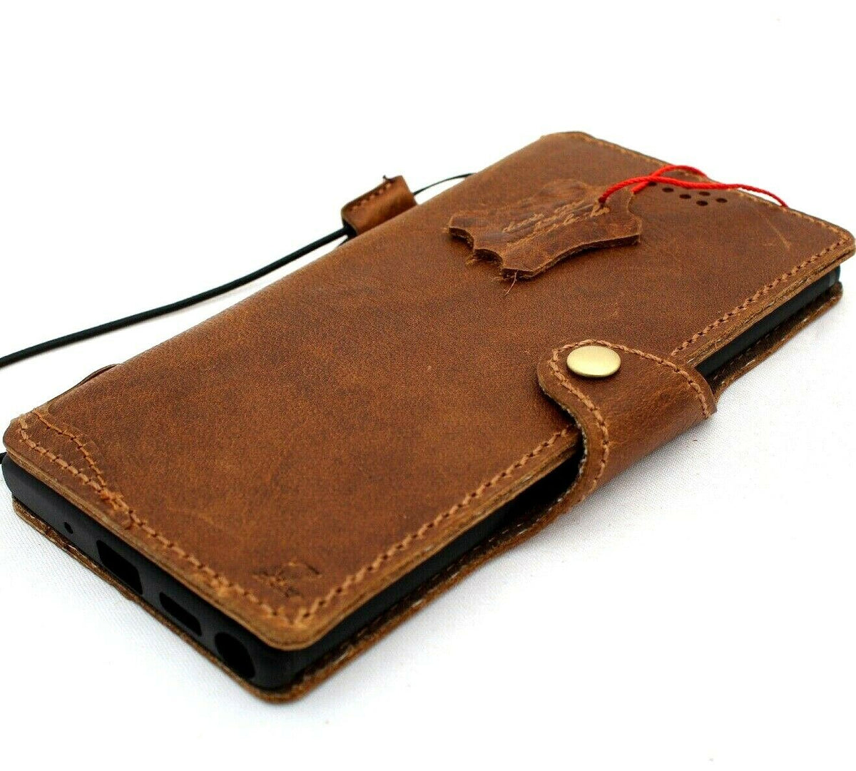 Genuine vintage tan leather Samsung Galaxy Note 10 Plus wallet case with card slots, rubber stand, and slim design by DAVISCASE