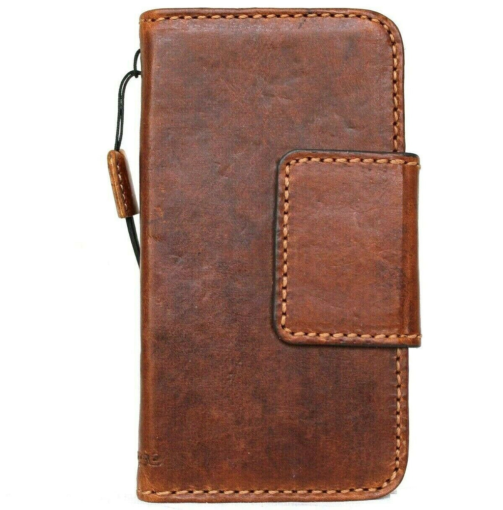 Handmade genuine full tan leather iPhone 12 mini case with wallet style, credit card slots, soft magnetic closure from DAVISCASE.