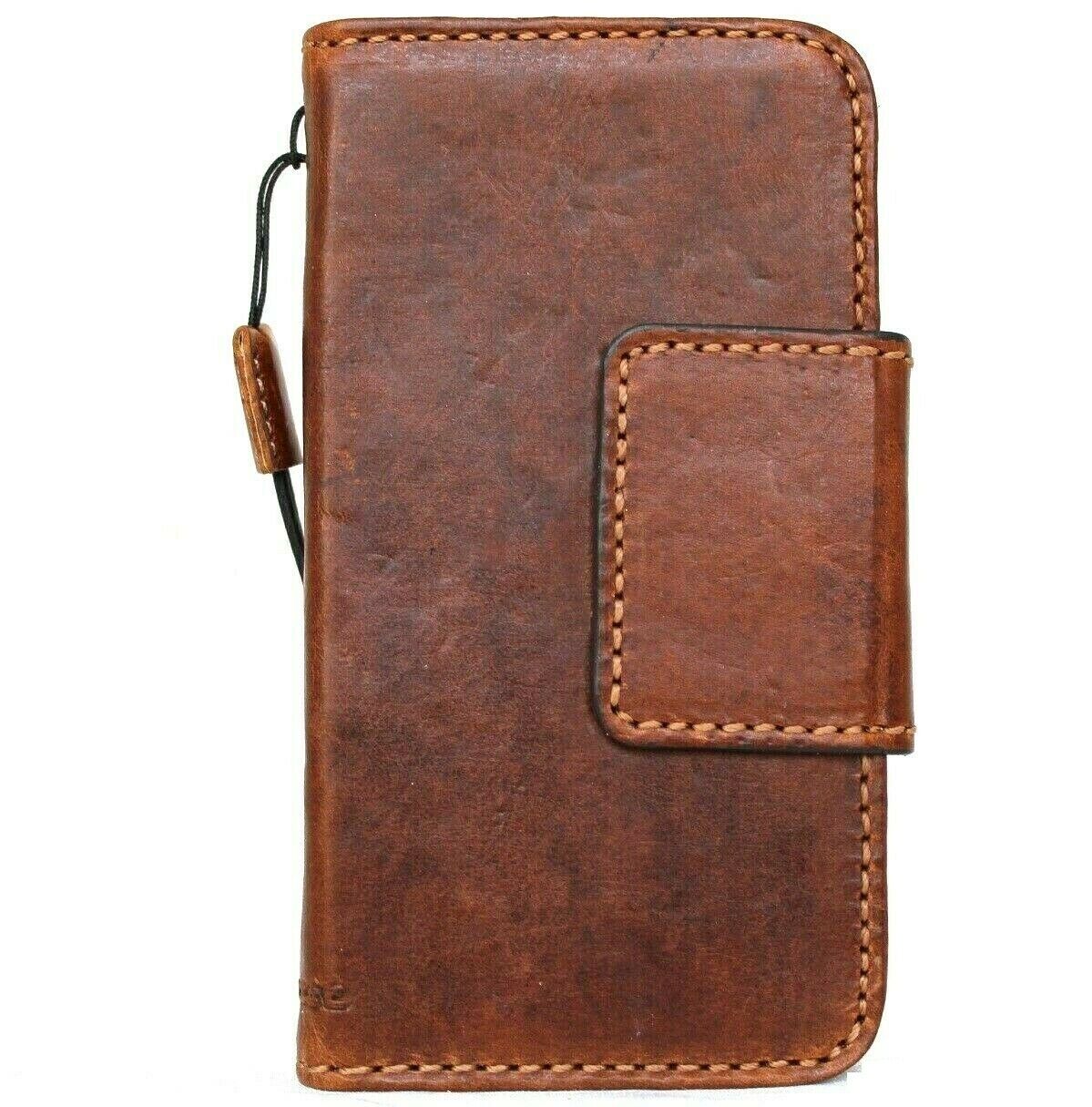 Handmade genuine full tan leather iPhone 12 mini case with wallet style, credit card slots, soft magnetic closure from DAVISCASE.
