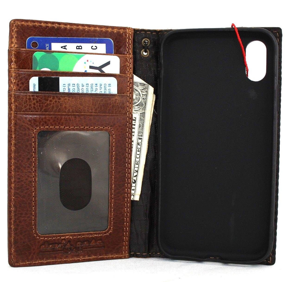 Handmade genuine cow leather iPhone XS case cover with wallet-style design, soft soft holder, retro slim fit, in natural leather.