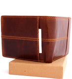 Men's Full Leather Wallet 8 Credit Card Slots 1 ID Window 2 Bill Sections Bi-fold Tan Daviscase