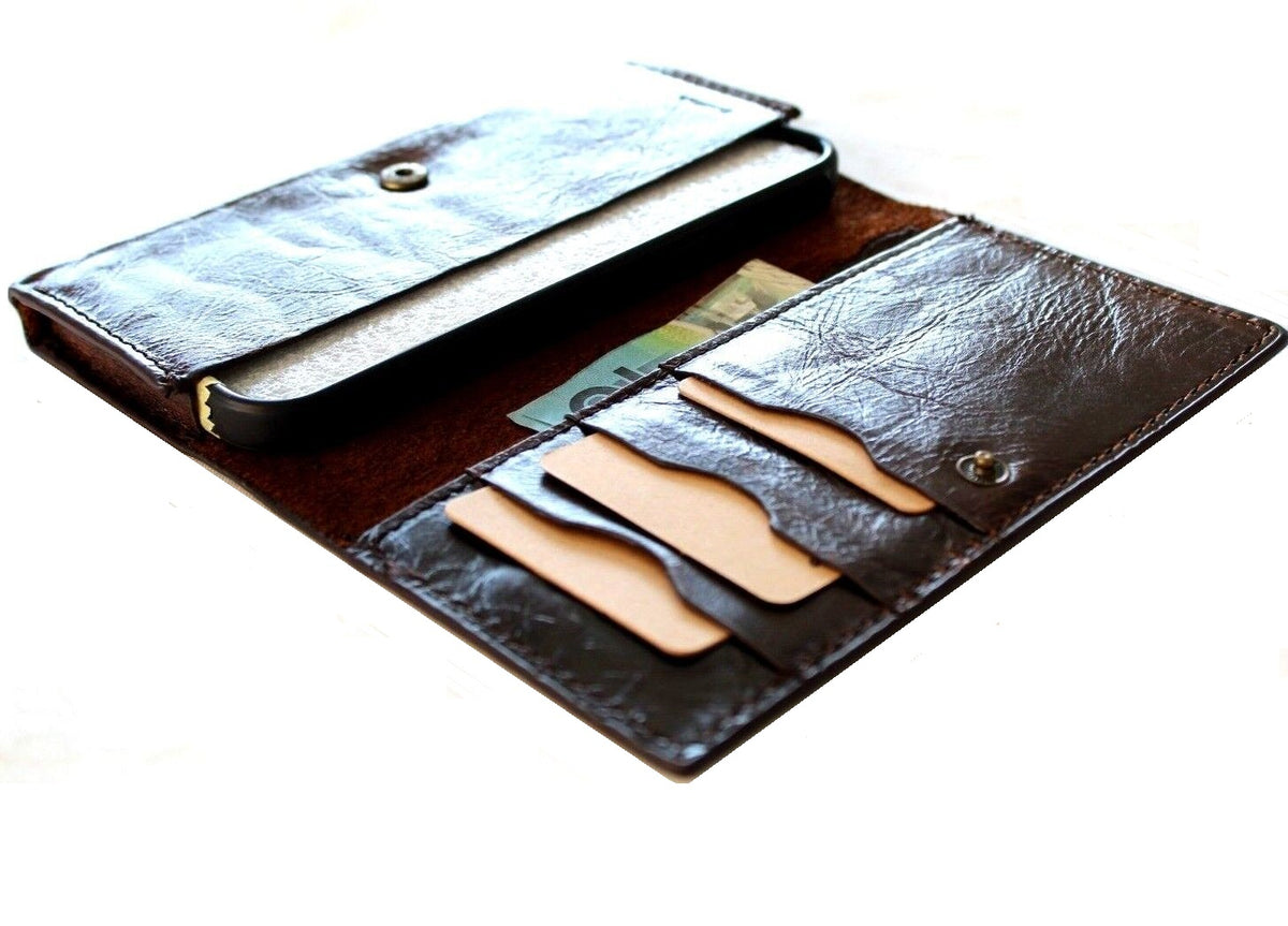 DavisCase genuine leather phone wallet case for iPhone 12-14, vintage style with credit card slots, removable cover, full grain leather.
