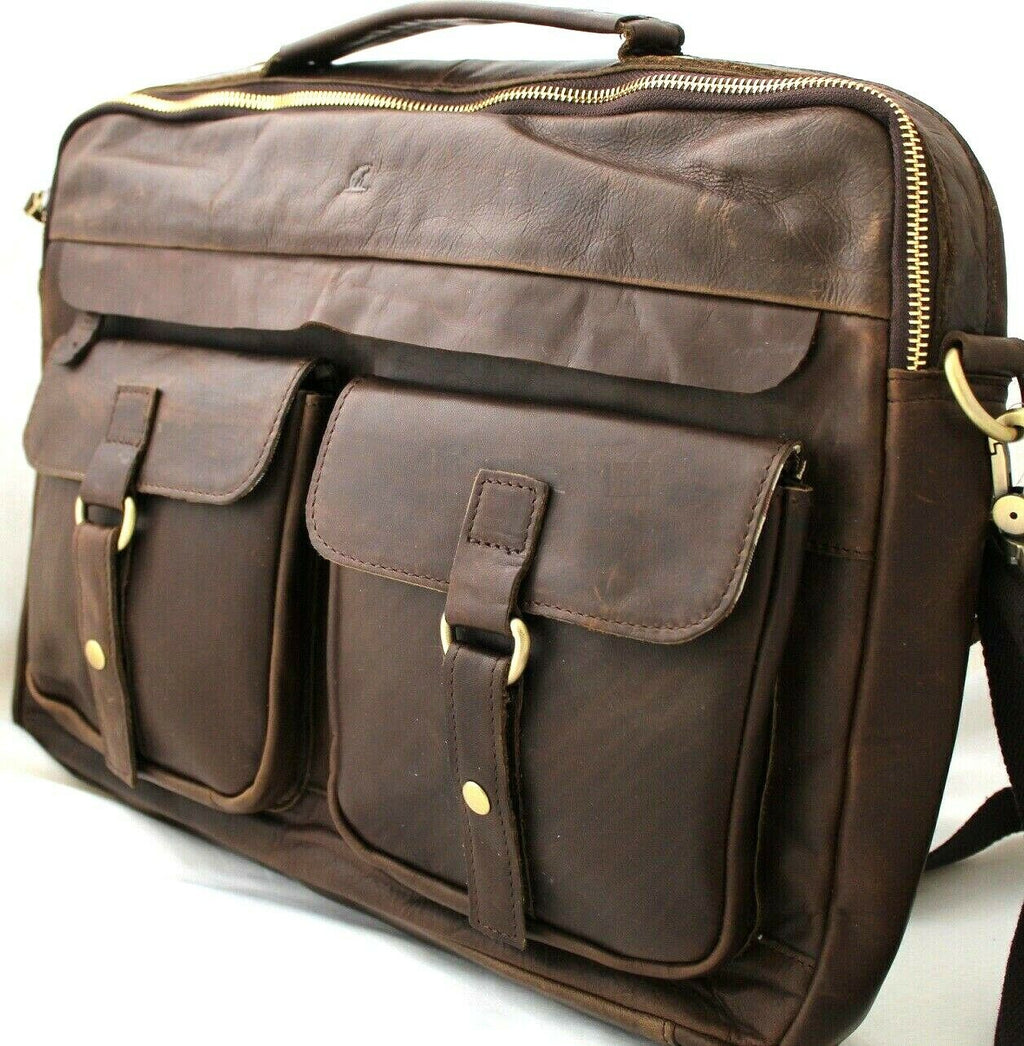 Men's genuine soft leather shoulder satchel bag with a tablet and laptop compartment, stylish DavisCase handbag.