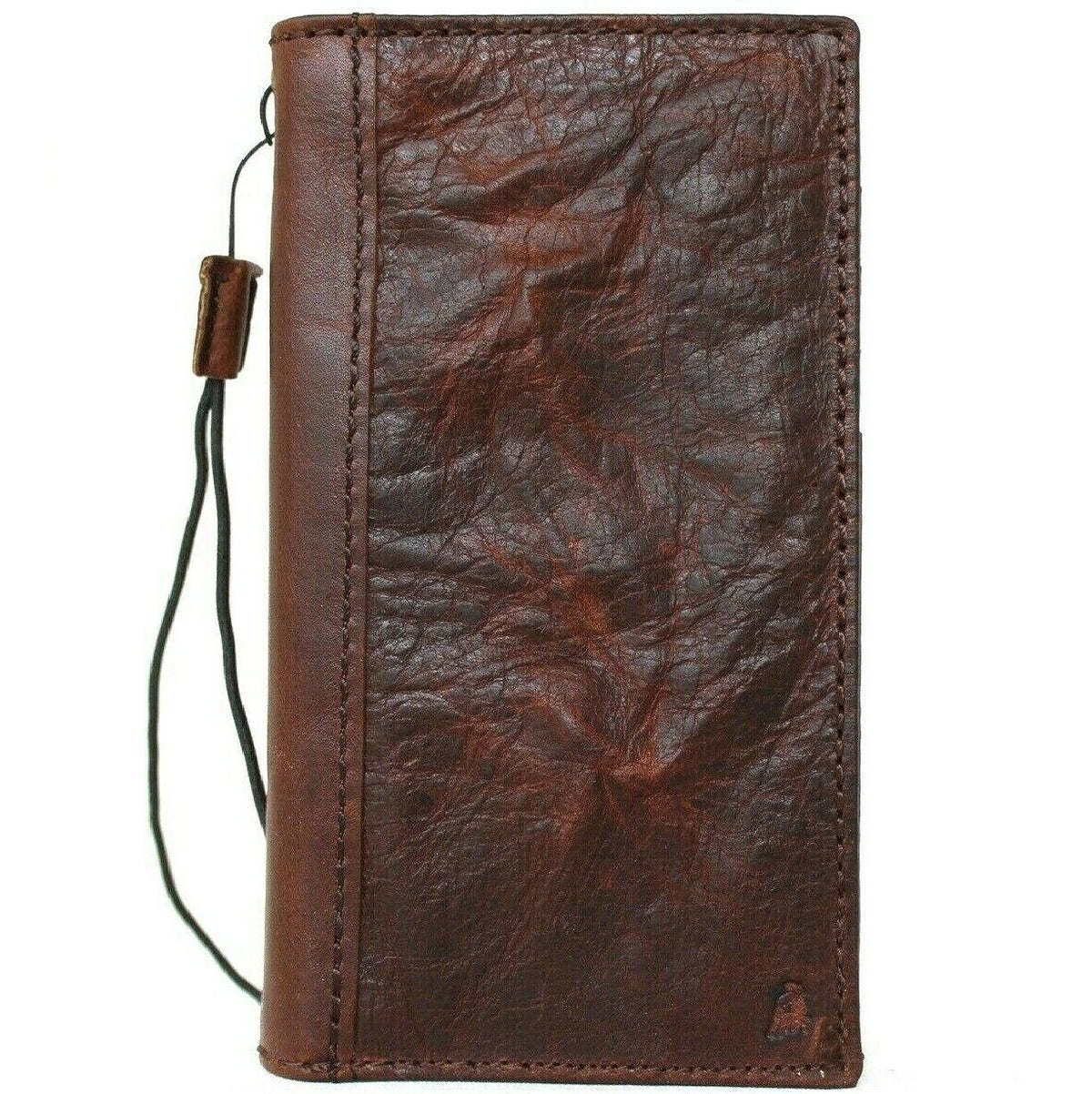 Daviscase vintage leather Galaxy S21 wallet case with card slots, wireless charging holder, ID window, and luxury rubber accents.