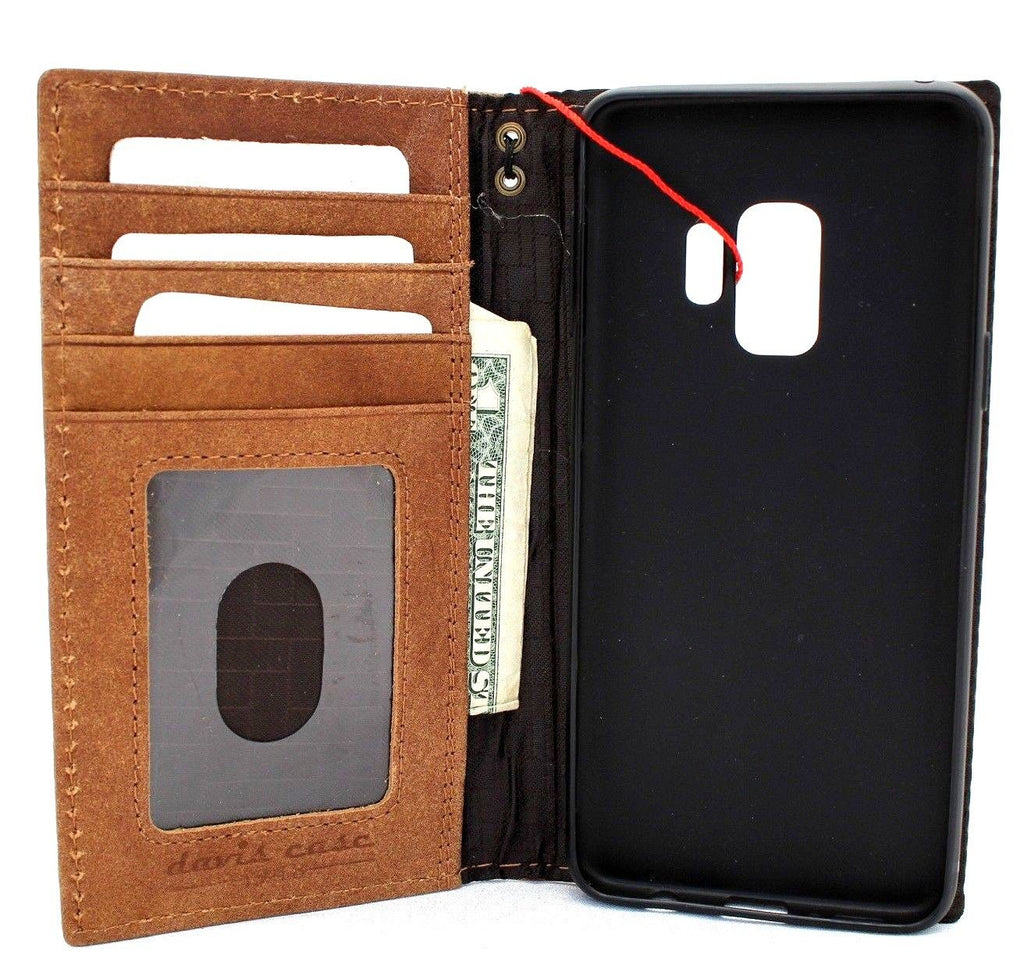 Handmade tan vintage leather wallet case for Samsung Galaxy S9, featuring a book-style design by DAVISCASE.