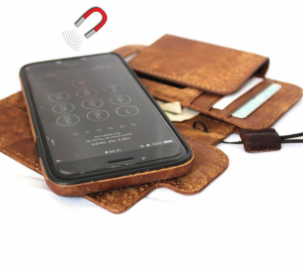 DavisCase genuine leather wallet cover for iPhone SE 2 2020, with card slots, magnetic closure, slim design, and detachable feature.