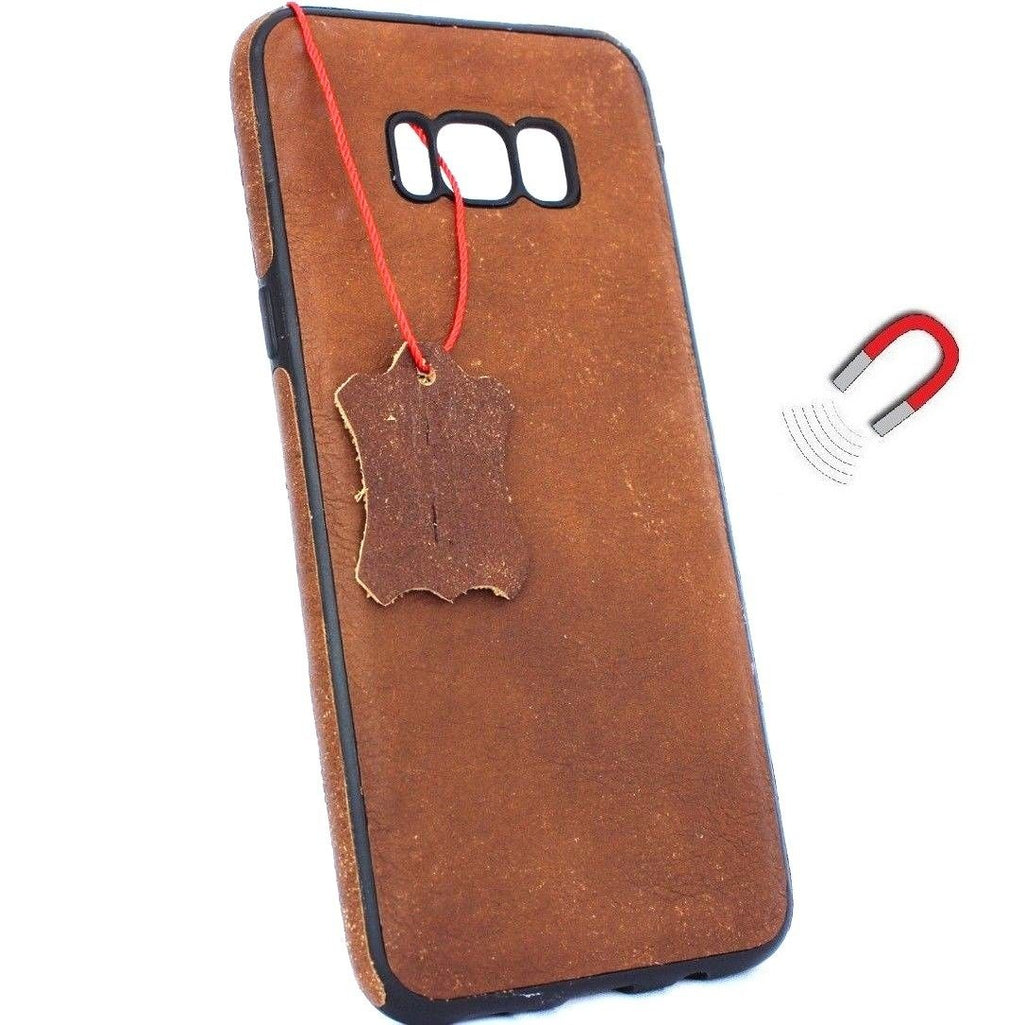 Handmade genuine leather wallet case for Samsung Galaxy S8 Plus, slim book-style cover with magnetic closure and card slots.