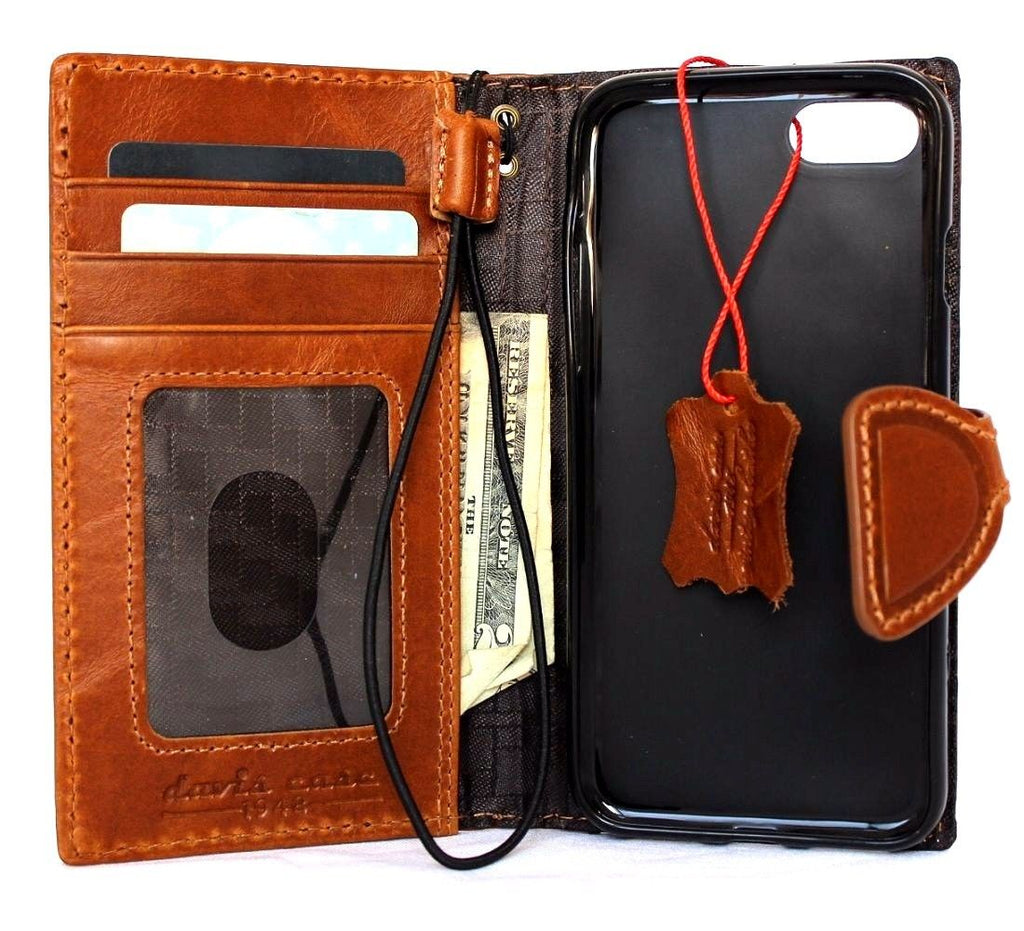 Genuine full leather iPhone 8 case with wallet design, card slots, magnetic closure, compatible with wireless charging, by D Davis Classic.