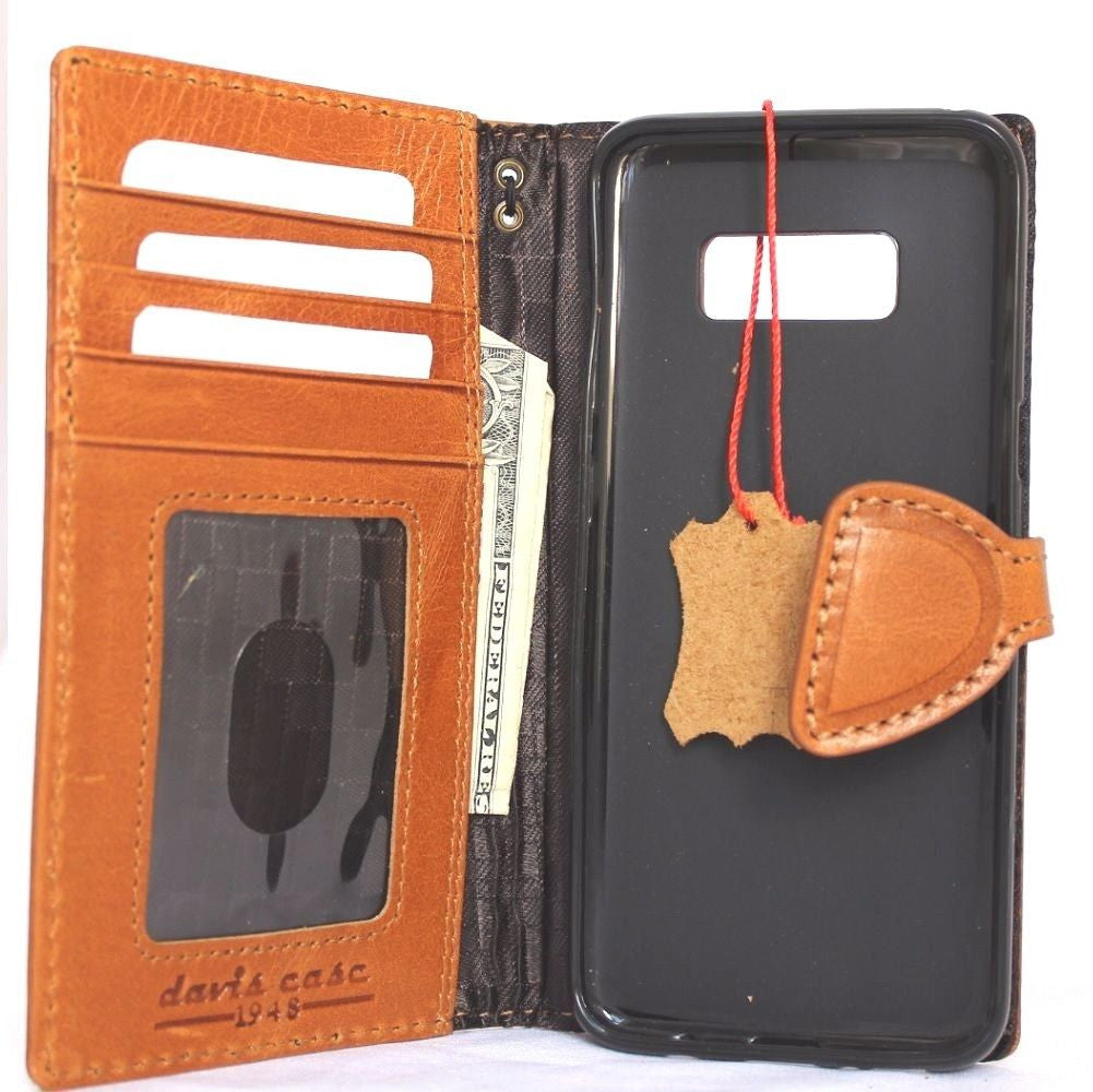 Handmade genuine leather case for Samsung Galaxy S8 with wallet design and magnetic closure, crafted for a stylish, protective fit.