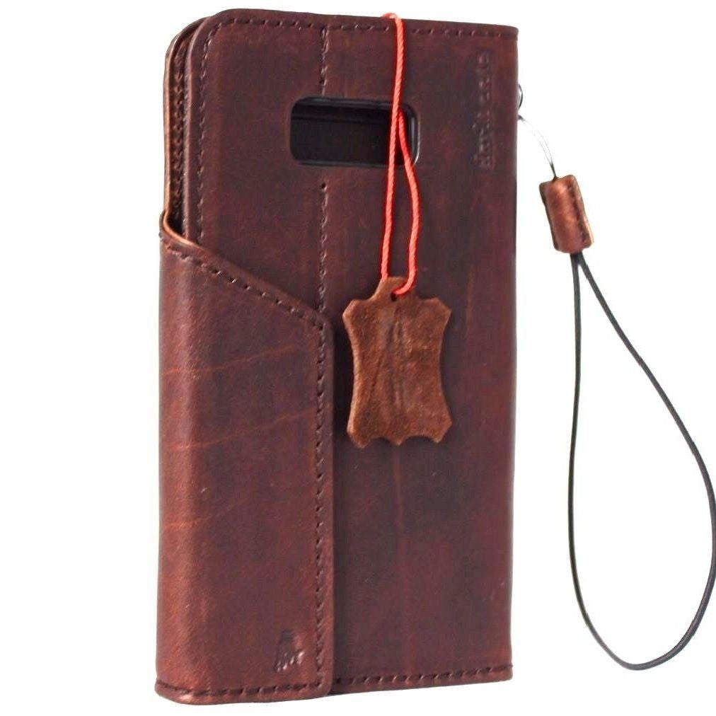 Vintage genuine oil leather wallet case for Samsung Galaxy S8 Plus, handmade magnetic book style phone cover.