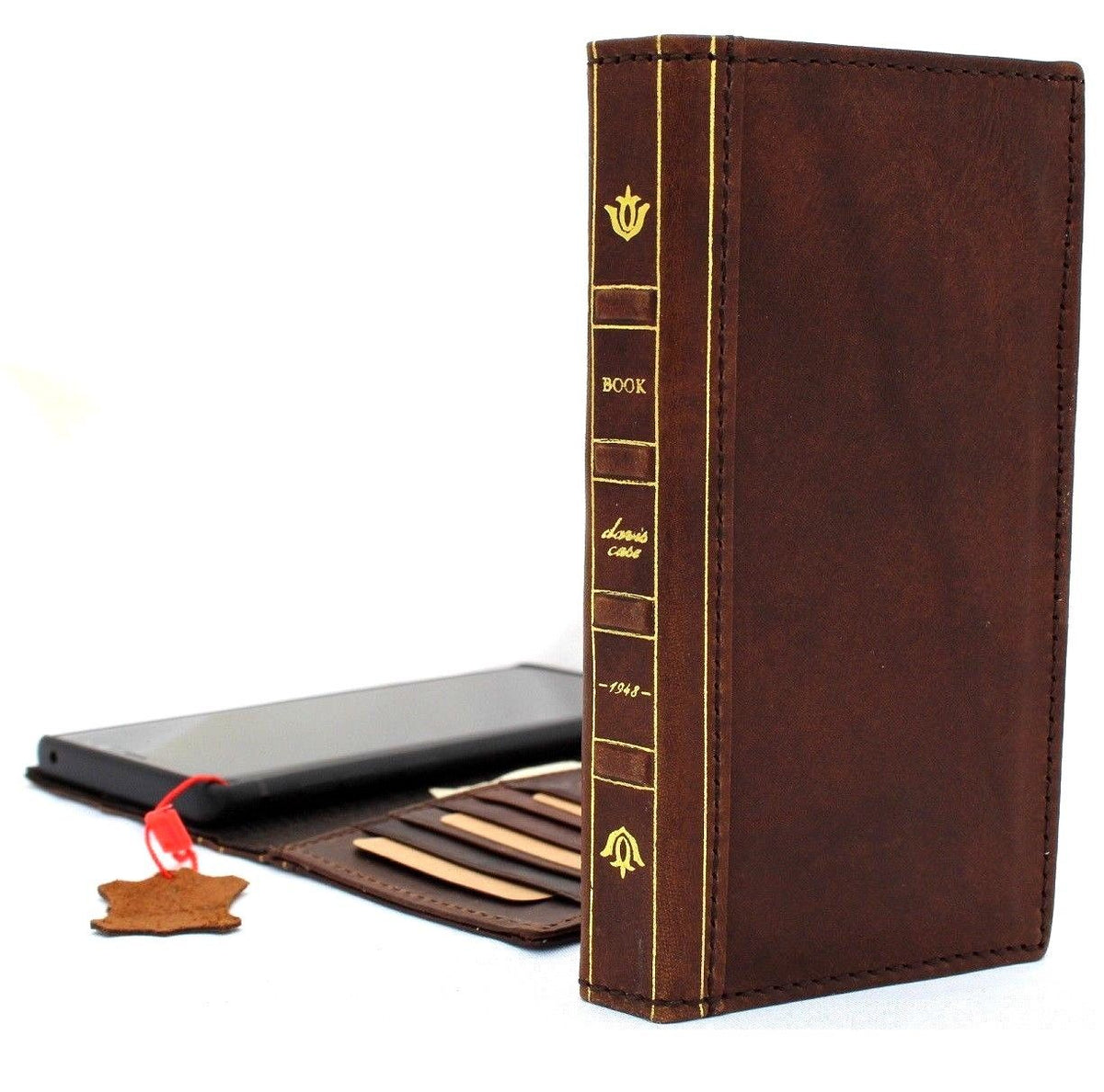 Genuine leather Samsung Galaxy Note 9 wallet case with card slots, vintage soft leather, slim design, compatible with wireless charging.