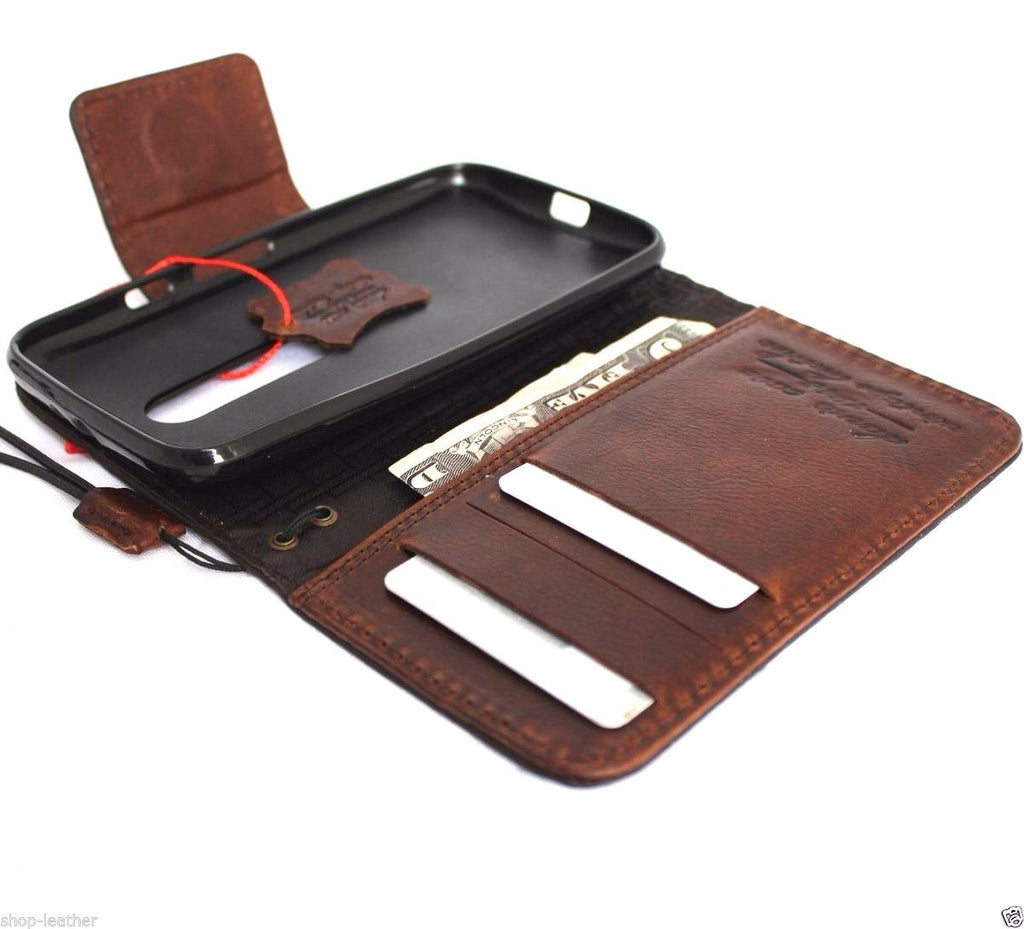 Handmade genuine leather phone case for Motorola Moto G 3rd gen, wallet-style with magnet clip, vendor-unknown.