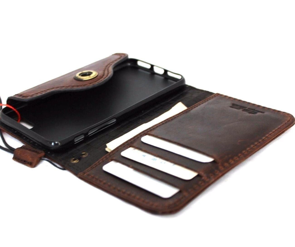 DavisCase genuine full leather iPhone SE 2 2020 wallet cover with card slots, vintage luxury design, slim fit, and wireless charging compatibility.