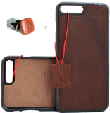 Étui pour iPhone 8 et 7 en cuir naturel véritable, portefeuille mince, support de livre de luxe rétro classique + support de voiture magnétique