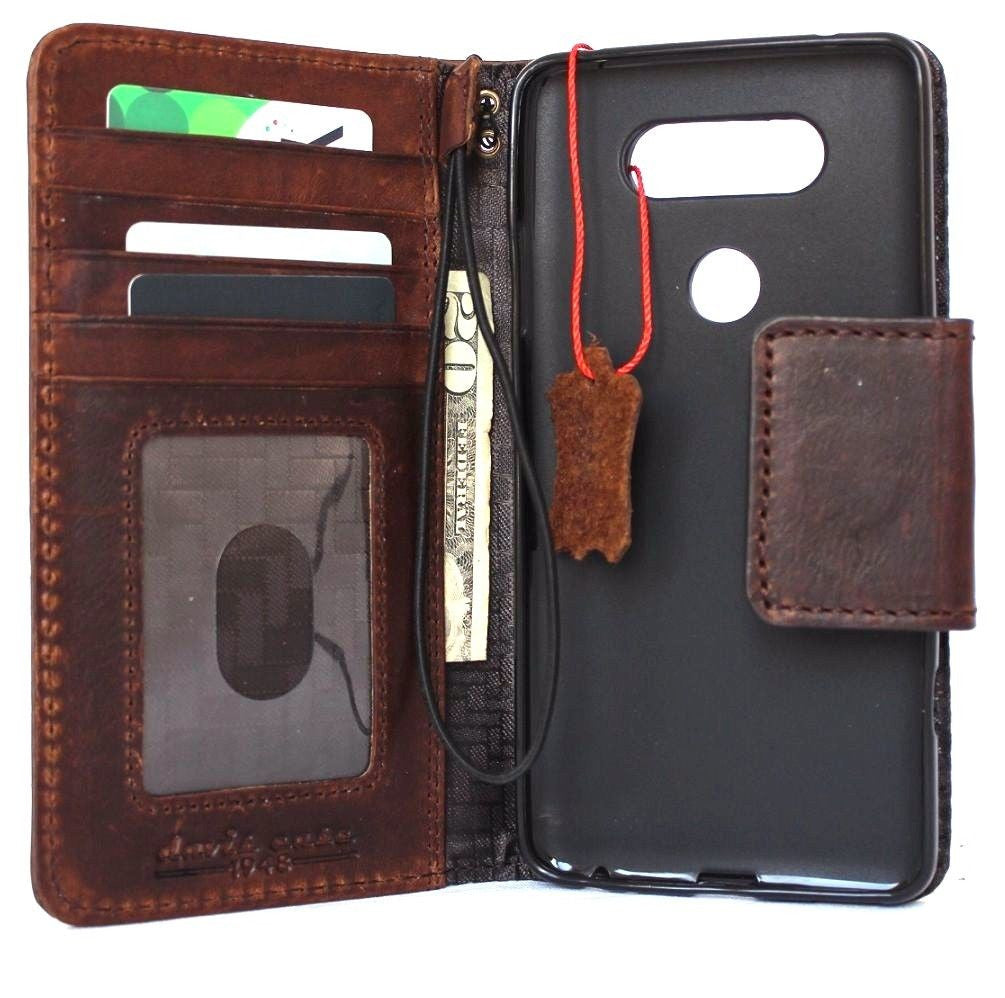 Brown genuine leather wallet phone case for LG G6 with card slots and magnetic closure, handmade by vendor-unknown.