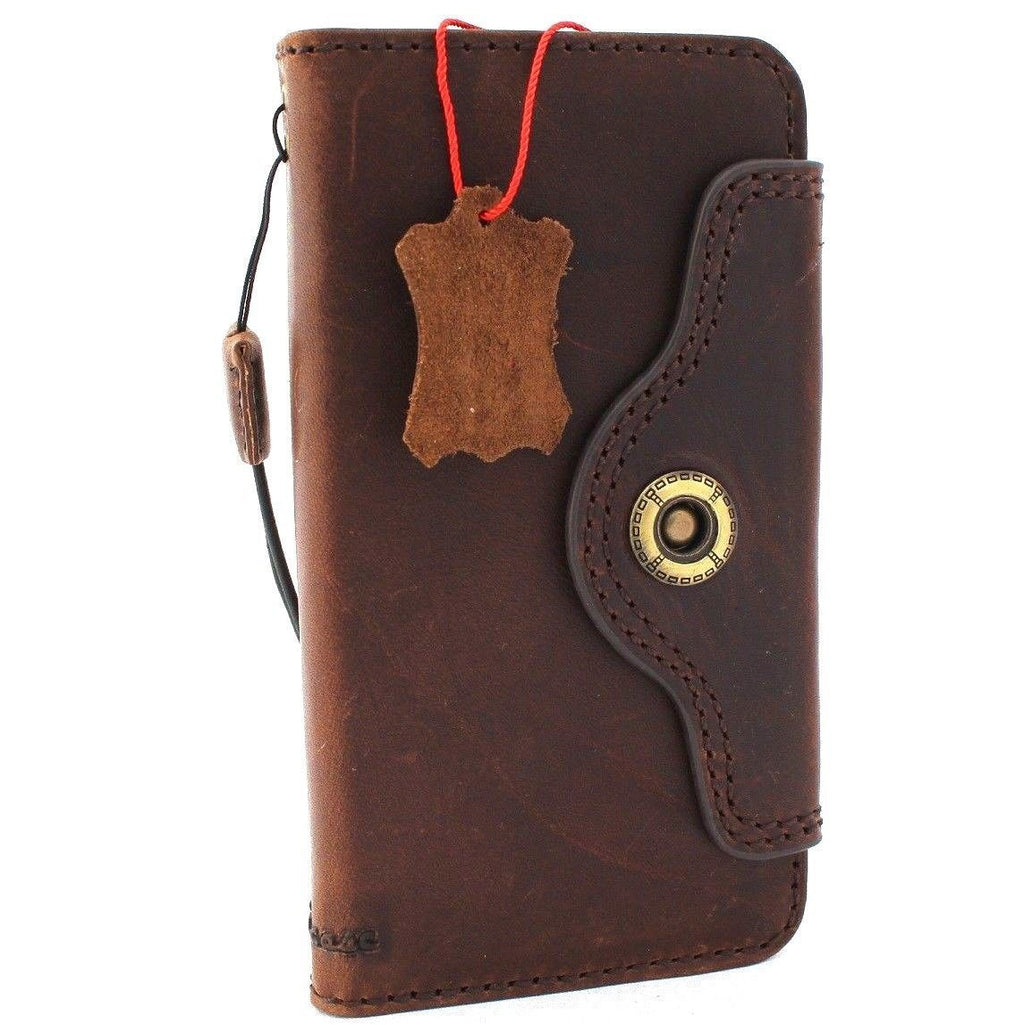 Handmade genuine oiled leather iPhone XS Max case cover with wallet and credit card slots, slim retro book-style design.