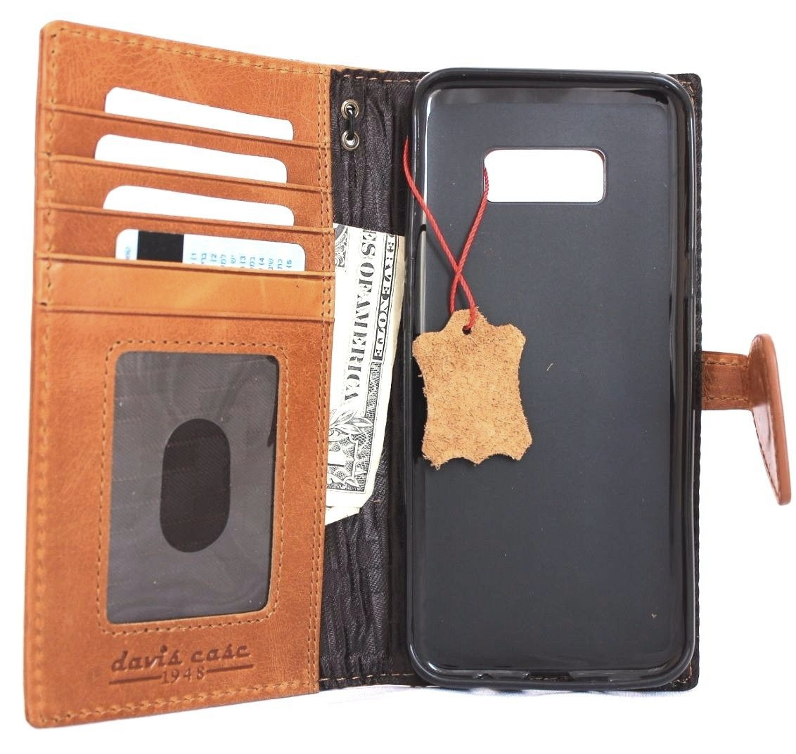 Vintage brown leather Samsung Galaxy S8 Plus wallet case with magnetic strap, slim, handmade, full leather, luxury phone cover.